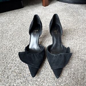kate spade Black Pointed D'Orsay Heels with Folded Vamp Detail